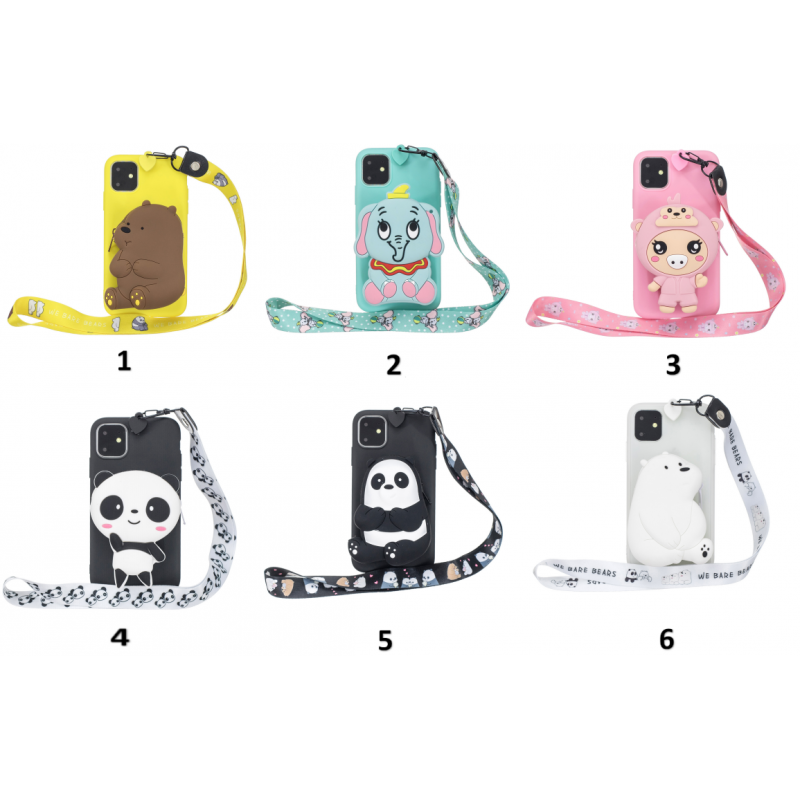 For Samsung A10S A20S TPU Full Protective Cartoon Mobile Phone Cover with Coin Purse+Hanging Lanyard 2 light blue elephant