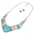 Gprince European Retro Vintage Pattern Oval Turquoise Necklace Earrings Jewelry Set