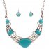 Gprince European Retro Vintage Pattern Oval Turquoise Necklace Earrings Jewelry Set