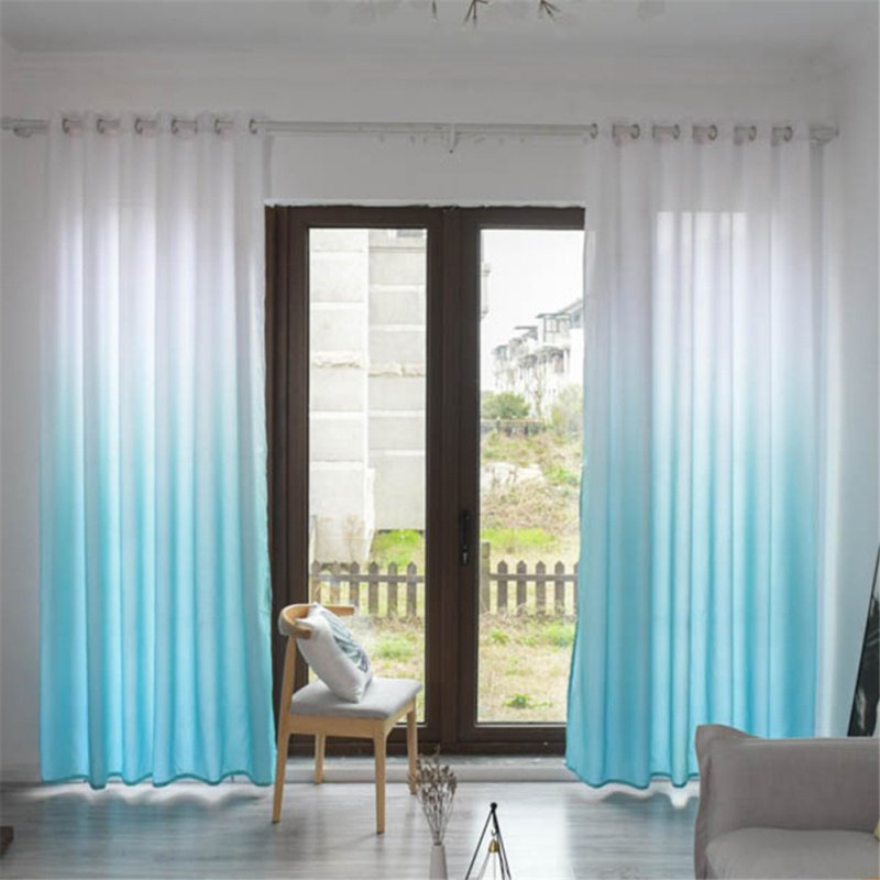 Gradient Wood Grain Printing Curtain Shading Drapes With Hanging Holes 1*2.7m High blue