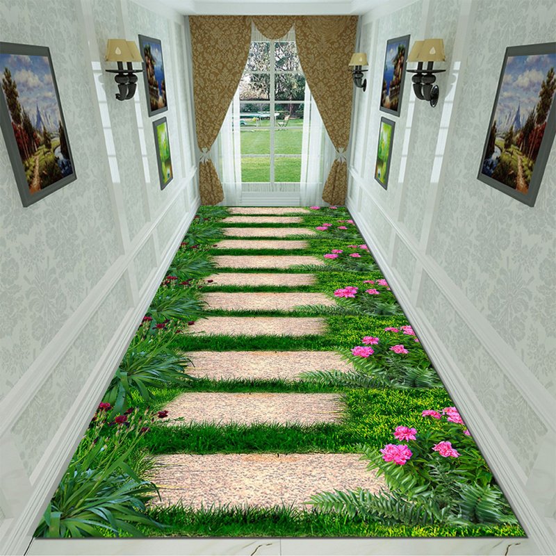 Green Rectangle Plant Printing Non Slip Mat for Bedroom Living Room Table Kitchen Corridor 1_80cm