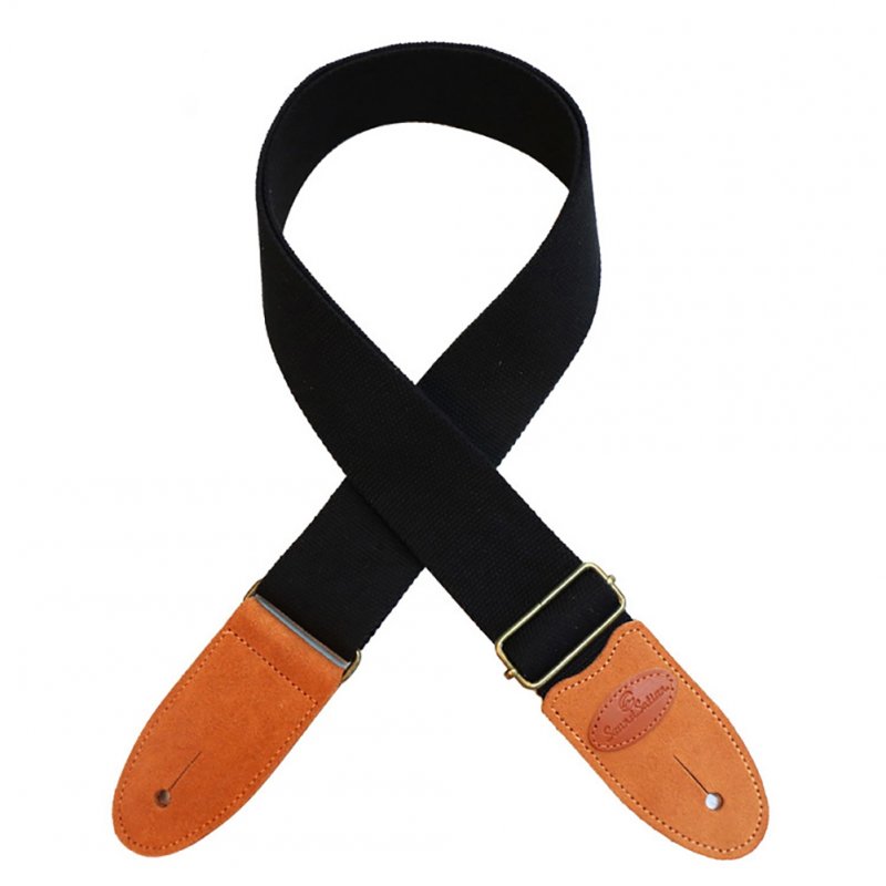 Guitar Strap Cotton Leather Comfortable Belt Solid Color Band for Folk Guitar Black_5 * 165cm