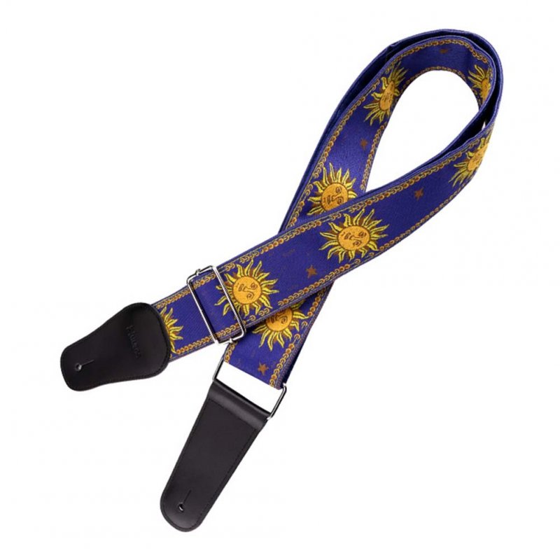 Wholesale Guitar Strap Sun Flower Embroidery Neck Belt Leather End for
