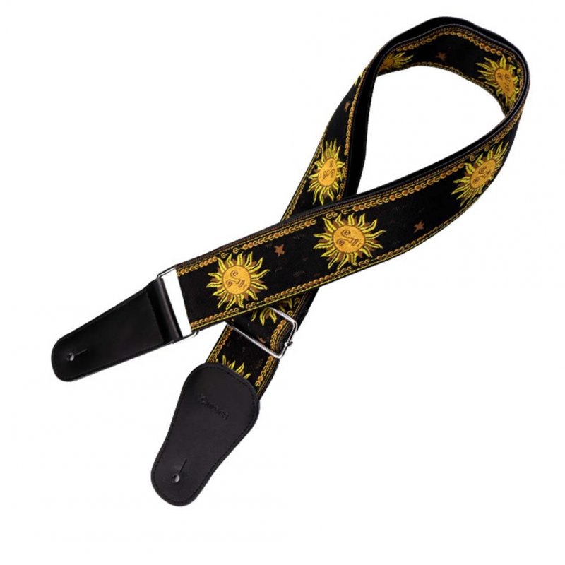 Wholesale Guitar Strap Sun Flower Embroidery Neck Belt Leather End for