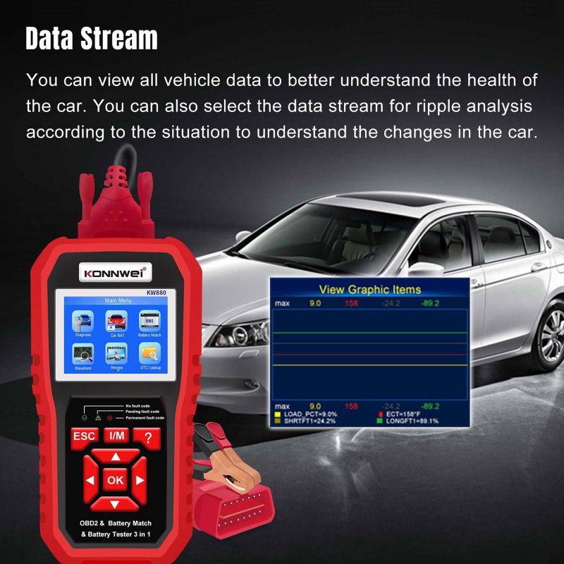 Kw880 Car Obdii Diagnostic Fault Scanner Tool Battery Real-time Monitoring Tools Auto Battery Tester 