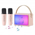 H2 Karaoke Machine With Microphones Cool RGB Lighting Portable Speaker Studio Speaker AUX TF Card Player For Party Meeting Dual microphone pink