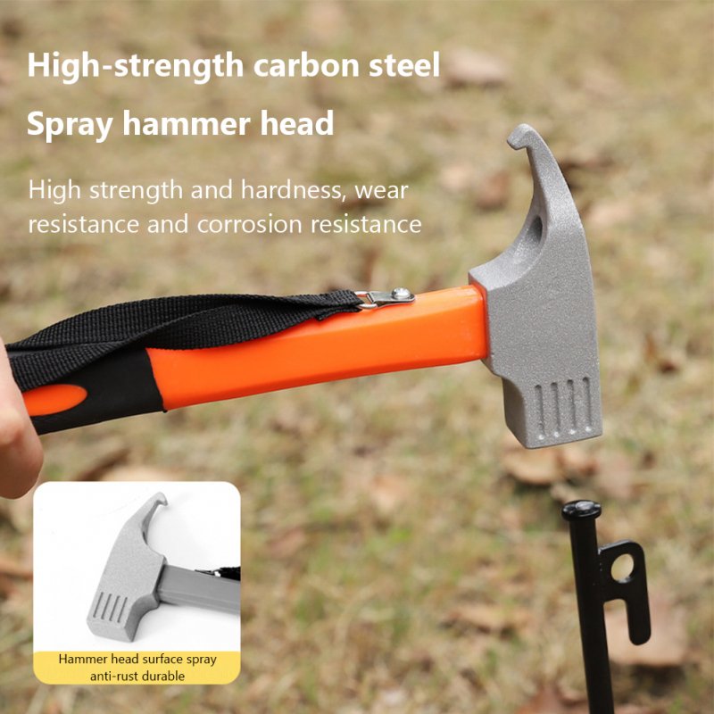 2-in-1 Functional Camping Hammer Nail Puller High-Strength Carbon Steel Mallet Outdoor Accessories For Hiking Camping 