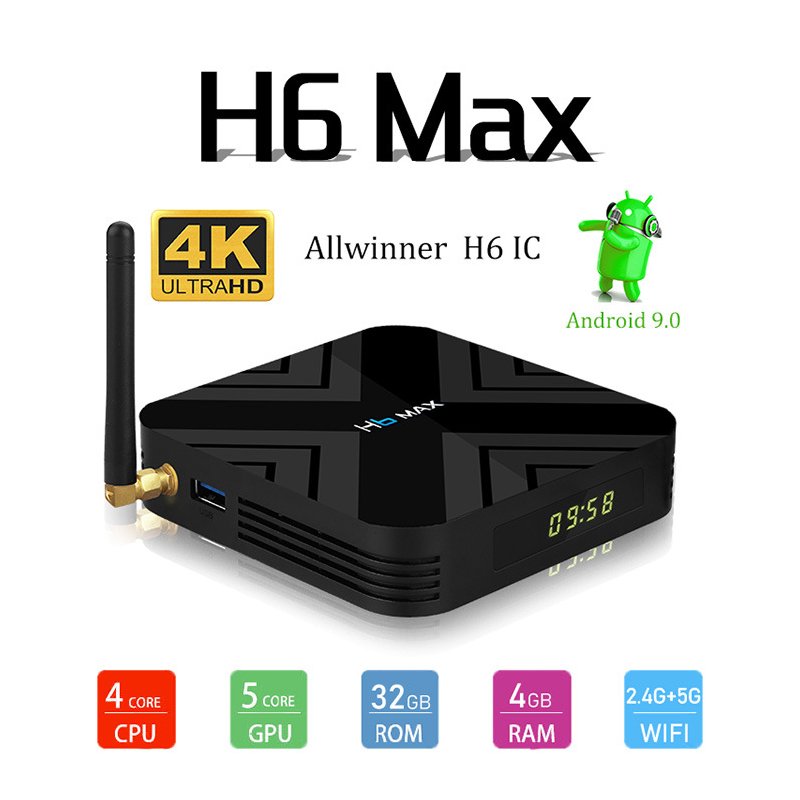 H6 MAX TV BOX - UK Plug 4G+32GB  Black