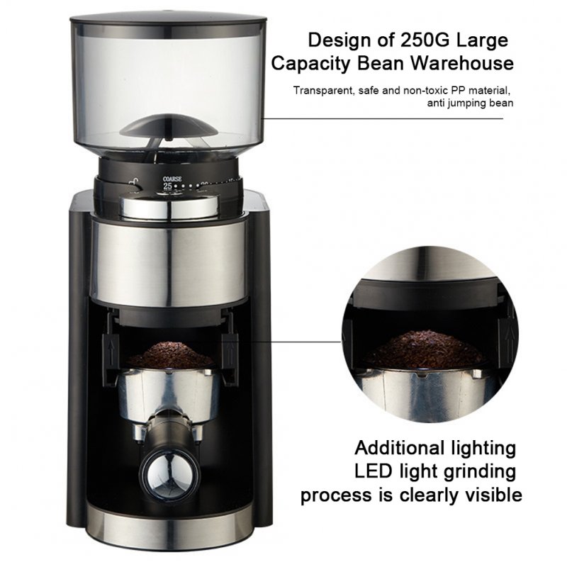 Electric Coffee Grinder 25 Levels Household Adjustable 250g Large Capacity Coffee Bean Grinder Mills
