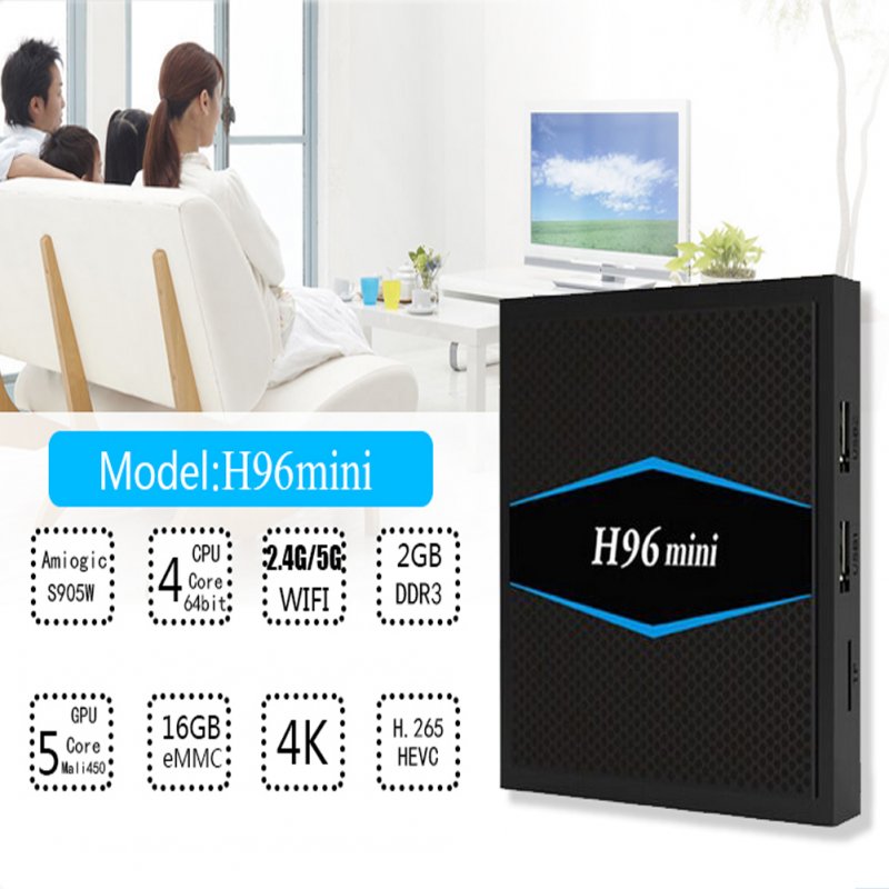 H96 Mini Android 4K TV Box - Black, EU Plug