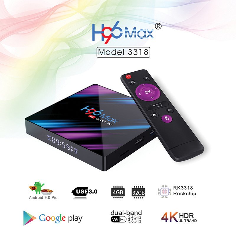H96 max 3318 Quad-Core 4+64G Android 9.0 HD Smart Network Media Player TV Box EU plug