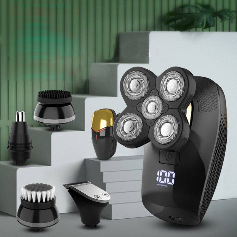 5-in-1 Men Electric Razor Portable Waterproof Led Display Usb Charging Head Shavers Grooming Kit 