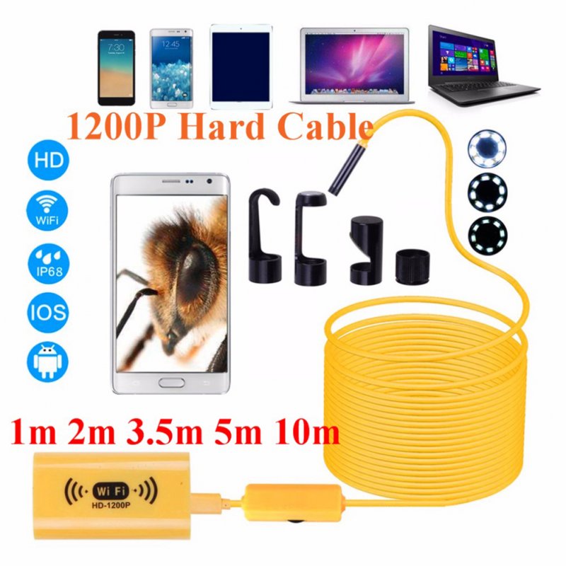 HD Adjustable 8 LEDs WiFi Endoscope Camera 8.0mm IP68 Waterproof Endoscope 1M 2M 3.5M 5M 10M for iOS Android Windows 2M