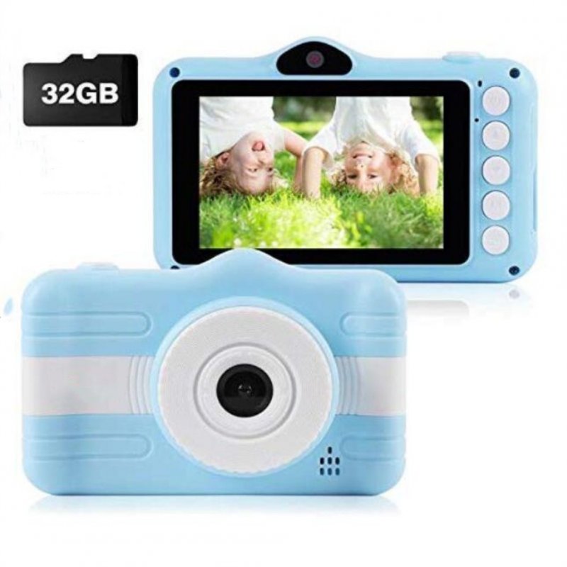 HD Digital Camera for Kids Creative Dual Cameras Mini Camera Blue + 32G