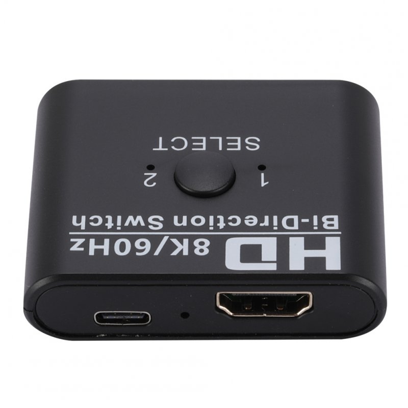 HD Multimedia Interface Bidirectional Switch Adapter Support 8K 60HZ Splitter ABS Bidirectional 2 In 1 Out/1 In 2 Out Switcher For Computers Laptops Monitors Projectors black
