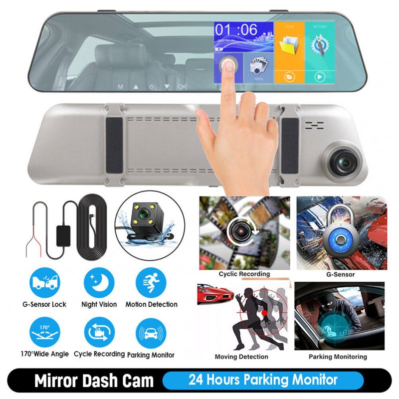 5-inch Rearview Mirror Car Dvr Dash Cam 1080P 2.5d Touch Night Vision Front Rear HD Video Driving Recorder