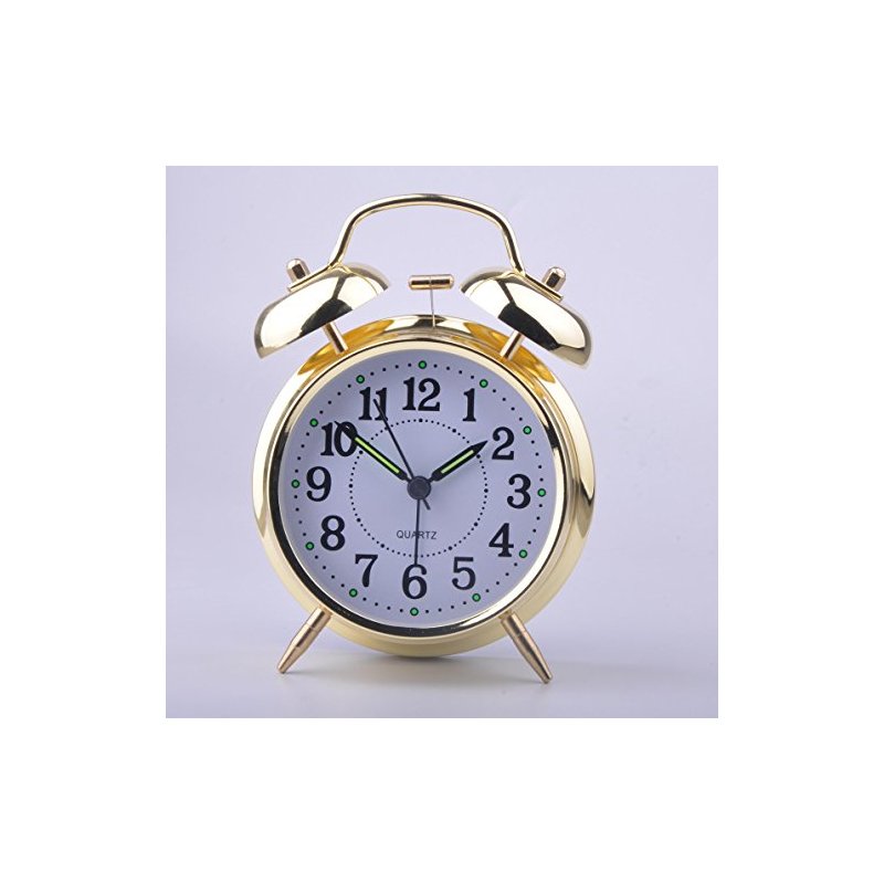 HITO™ 4` Silent Quartz Analog Twin Bell Alarm Clock with Nightlight and Loud Alarm (NO15)