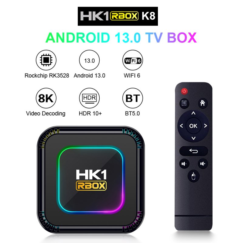 HK1 RBOX K8 4K Media Player RK3528 Quad Core 64-bit Cortex-A53 CPU TV Box US plug 4+32GB