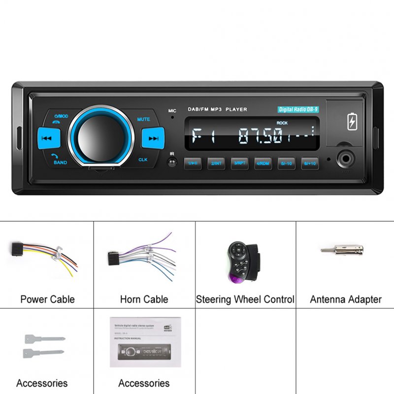 1 Din Dab Digital Fm Radio Bluetooth Hands-free Mp3 Player Steering Wheel Control Radio System 