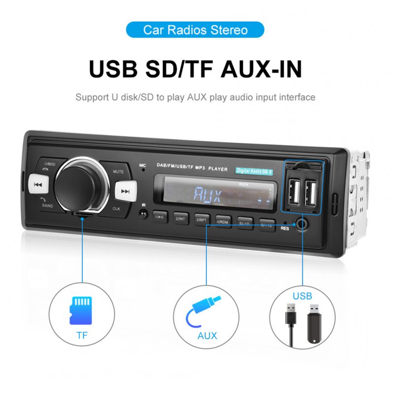 1 Din Dab Digital Fm Radio Bluetooth Hands-free Mp3 Player Steering Wheel Control Radio System 