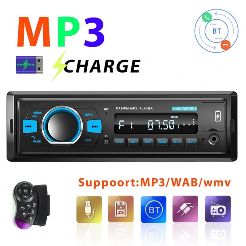 1 Din Dab Digital Fm Radio Bluetooth Hands-free Mp3 Player Steering Wheel Control Radio System 