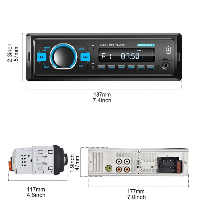 1 Din Dab Digital Fm Radio Bluetooth Hands-free Mp3 Player Steering Wheel Control Radio System 