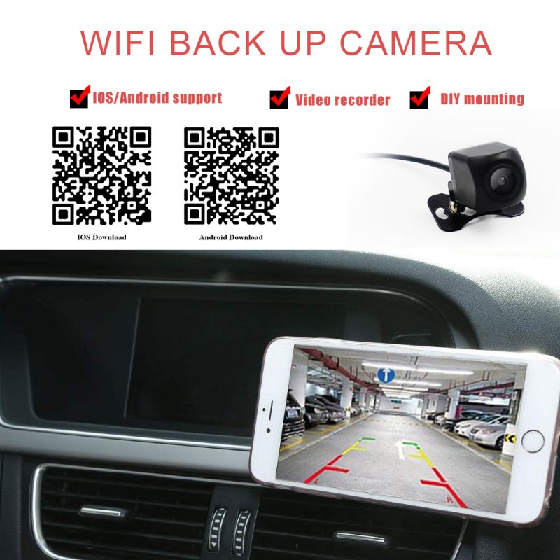 Car Rear View Camera Automobile WiFi Wireless Reverse HD 150 Degree Night Vision Backup Camera 