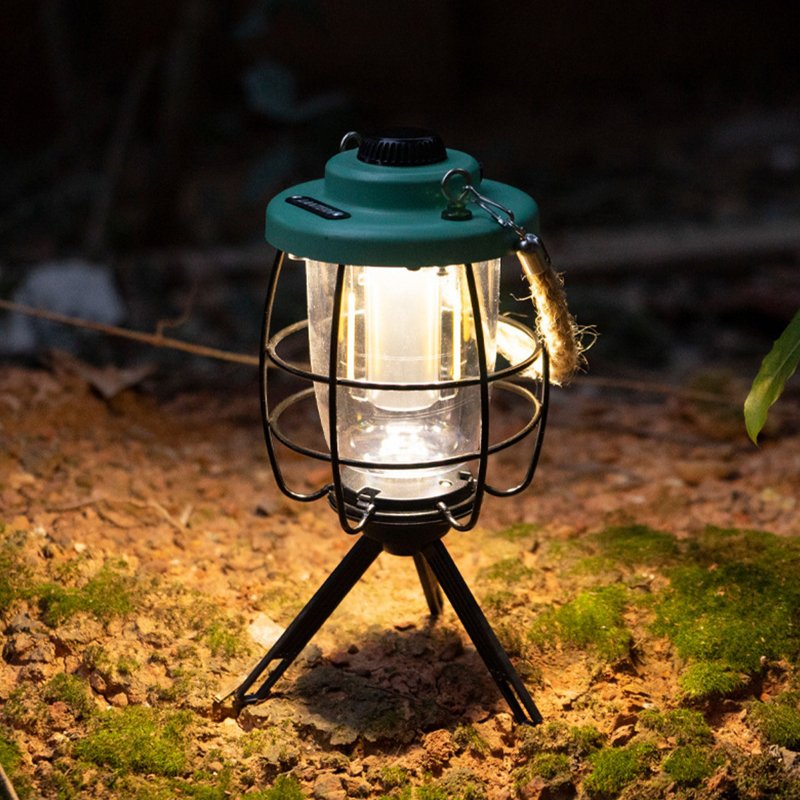 Retro Camping Lamp Usb Rechargeable 2000mah Portable Tent Hanging Lamp Waterproof Outdoor Emergency Light Beige