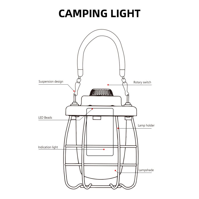 Retro Camping Lamp Usb Rechargeable 2000mah Portable Tent Hanging Lamp Waterproof Outdoor Emergency Light Beige