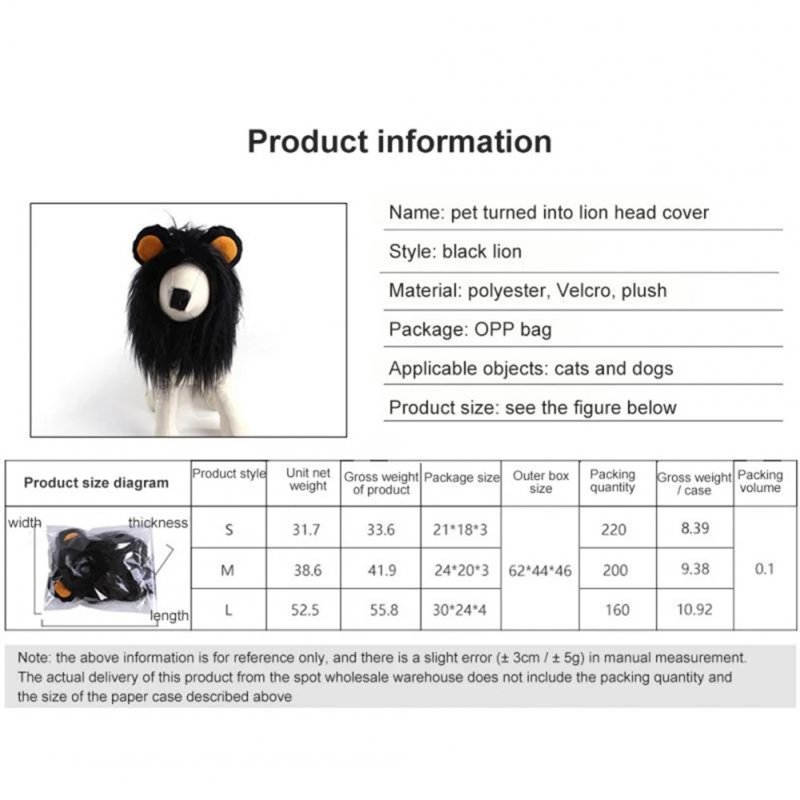 Polyester  Headgear Wig Hat Dog Cat Lion Shape Costume Pet Supplies M