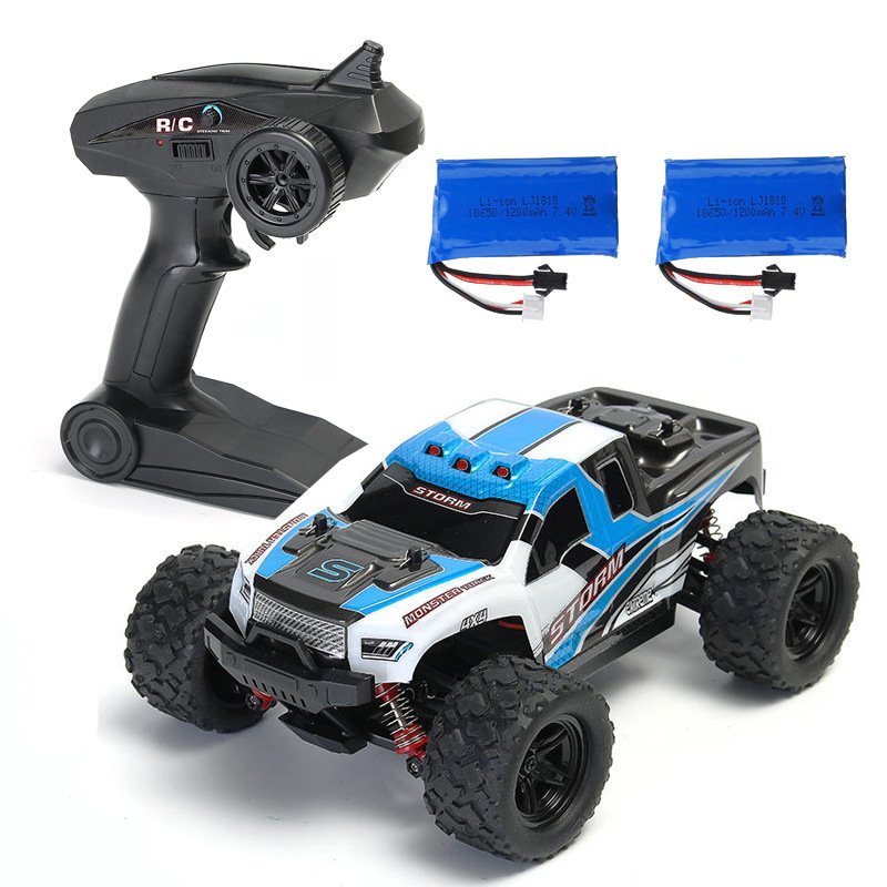 HS 18301/18302 1/18 2.4G 4WD 40 + MPH High Speed Big Foot RC Racing Car OFF-Road Vehicle Toys  blue 2 batteries