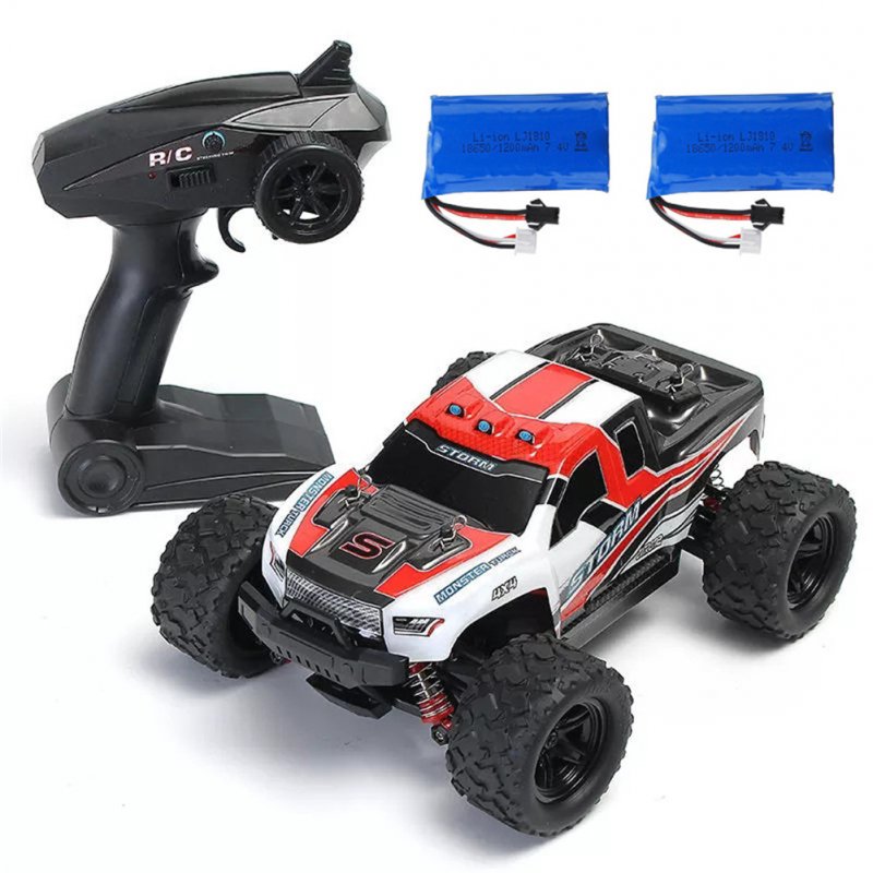 HS 18301/18302 1/18 2.4G 4WD 40 + MPH High Speed Big Foot RC Racing Car OFF-Road Vehicle Toys  red 2 batteries