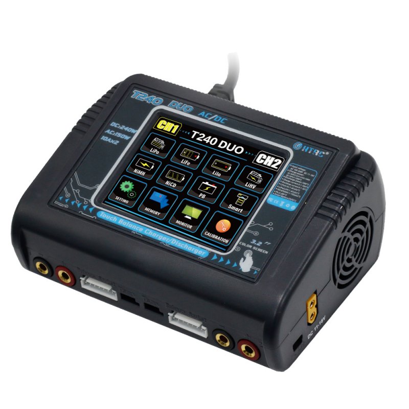 HTRC T240 RC Battery Charger AC 150W DC 240W Touch Screen Dual Channel Balance Charger British regulatory