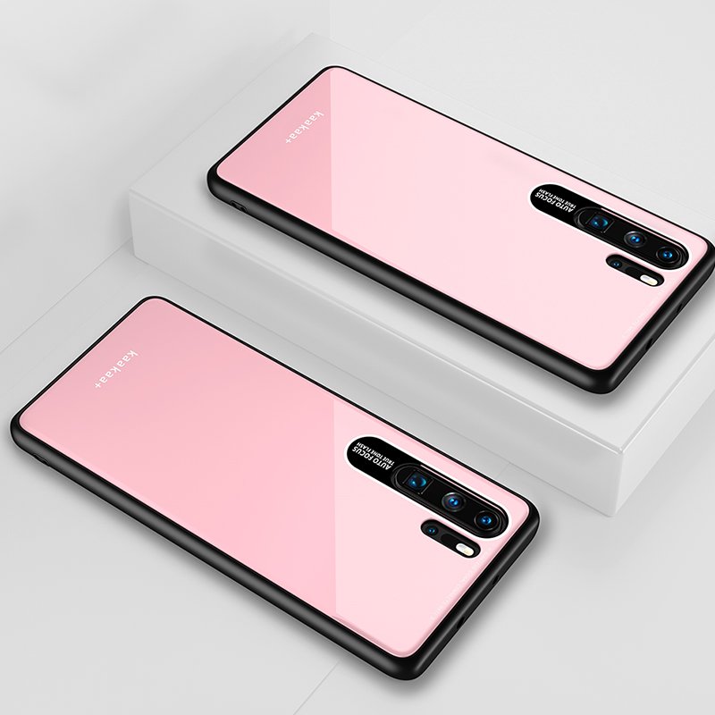 HUAWEI P30 Pro Simple Solid Color Acrylic Backboard + TPU Soft Edge Anti-scratch Anti-fall Protective Back Case Pink