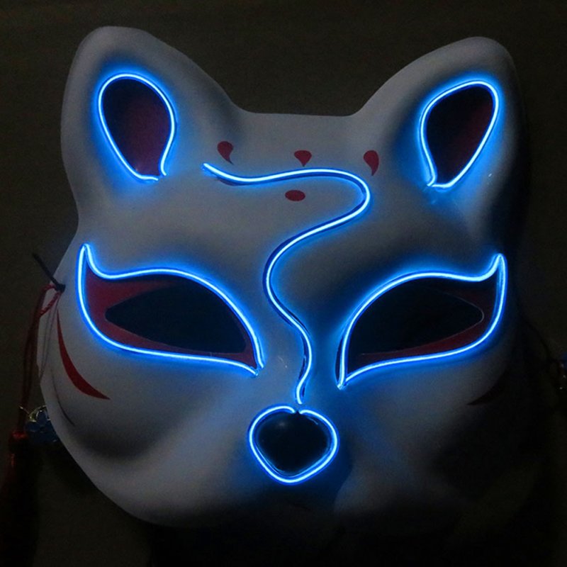 Half-Faced LED Light Emitting Japanese styel Mask for Halloween Dress up Party Dance 16X18CM blue