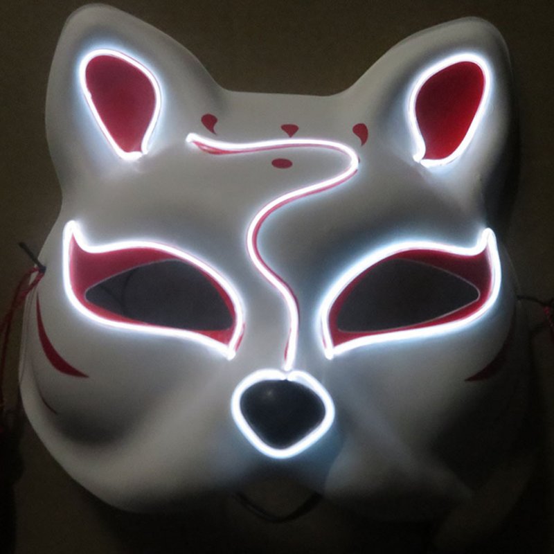 Half-Faced LED Light Emitting Japanese styel Mask for Halloween Dress up Party Dance 16X18CM white