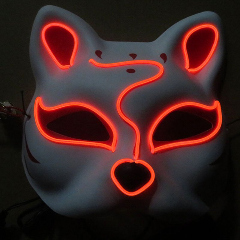 Half-Faced LED Light Emitting Japanese styel Mask for Halloween Dress up Party Dance 16X18CM red