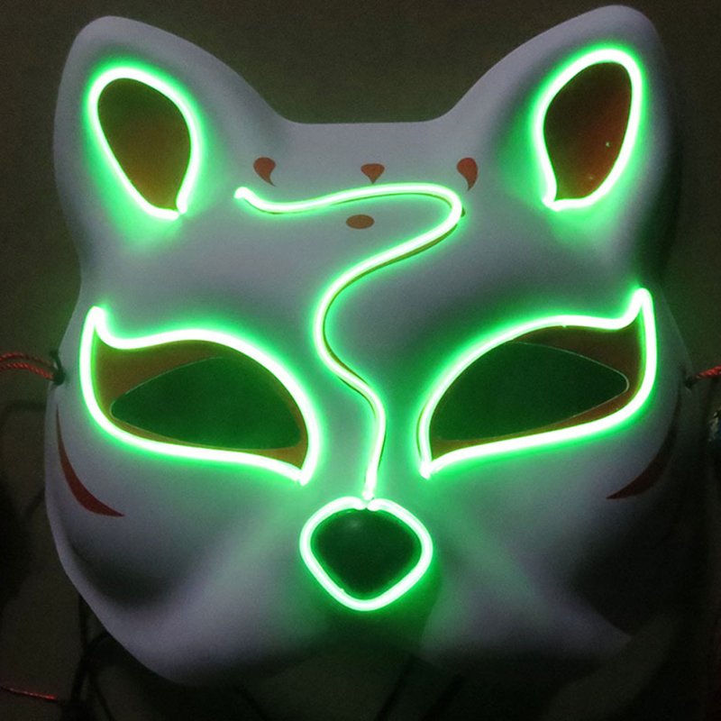 Half-Faced LED Light Emitting Japanese styel Mask for Halloween Dress up Party Dance 16X18CM Fluorescent green