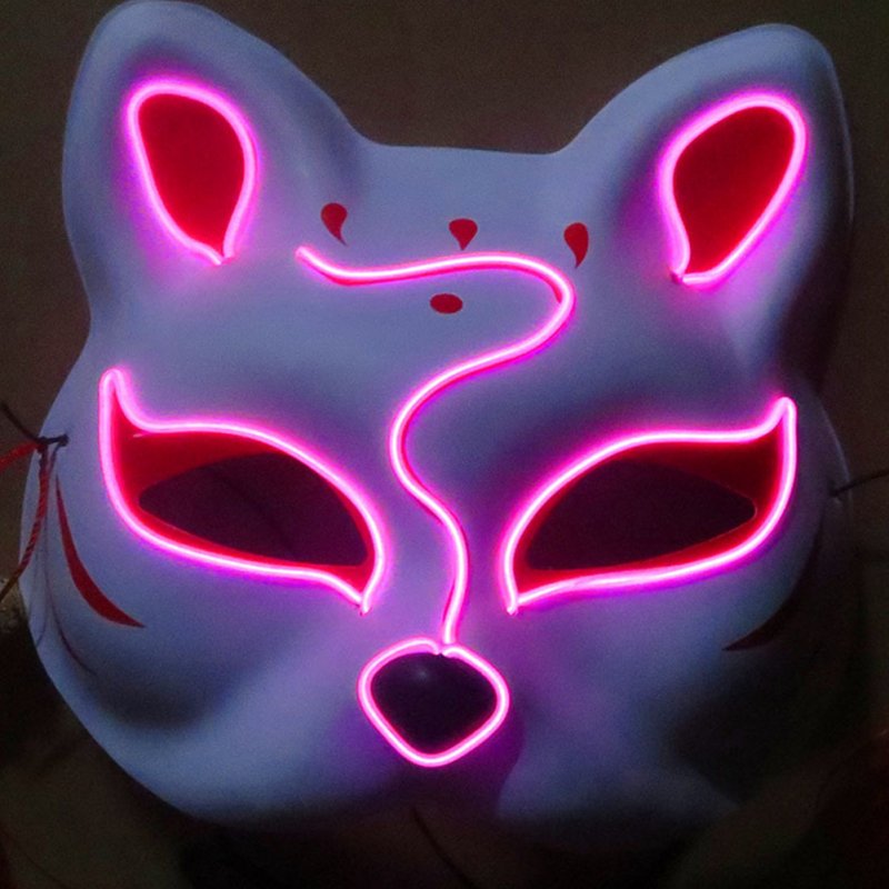 Half-Faced LED Light Emitting Japanese styel Mask for Halloween Dress up Party Dance 16X18CM Pink