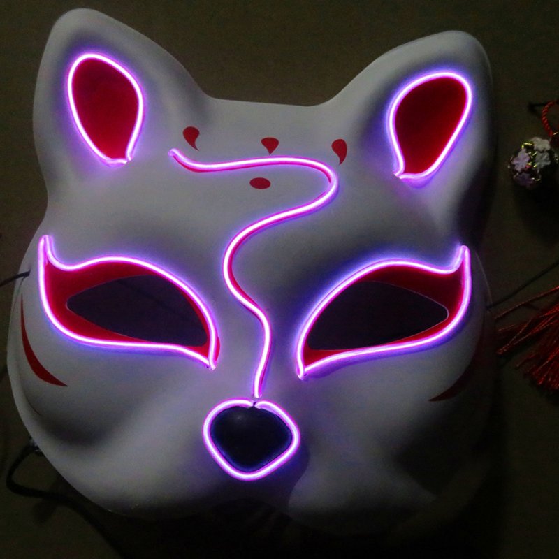 Half-Faced LED Light Emitting Japanese styel Mask for Halloween Dress up Party Dance 16X18CM purple