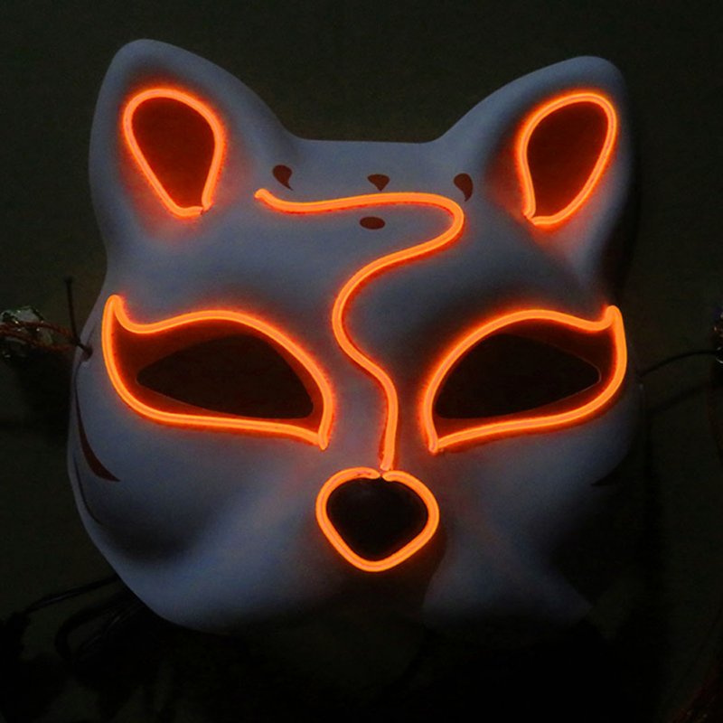 Half-Faced LED Light Emitting Japanese styel Mask for Halloween Dress up Party Dance 16X18CM Orange