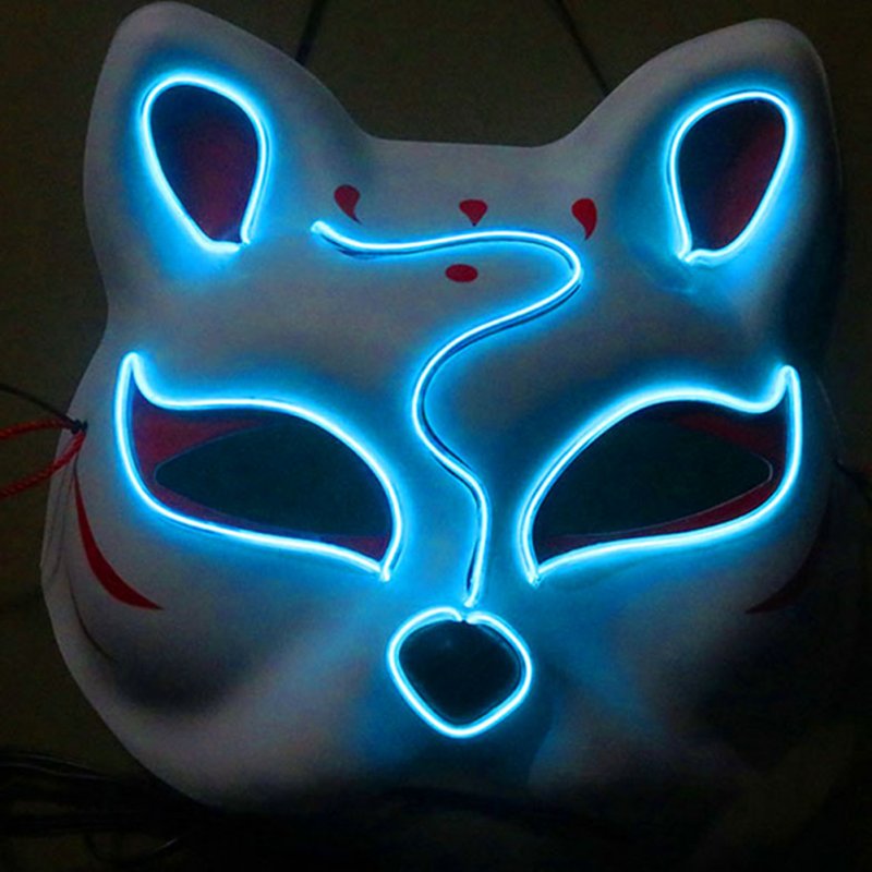 Half-Faced LED Light Emitting Japanese styel Mask for Halloween Dress up Party Dance 16X18CM Ice blue
