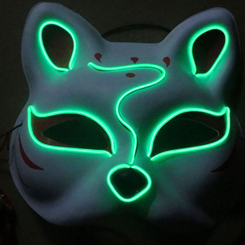 Half-Faced LED Light Emitting Japanese styel Mask for Halloween Dress up Party Dance 16X18CM Green