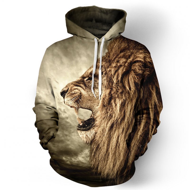 Halloween 3D Lion Printed Hoodie Cool Animal Hooded Swearshirt Men/Women Pullover Yellow lion_XXL