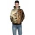 Halloween 3D Lion Printed Hoodie Cool Animal Hooded Swearshirt Men Women Pullover Yellow lion XL