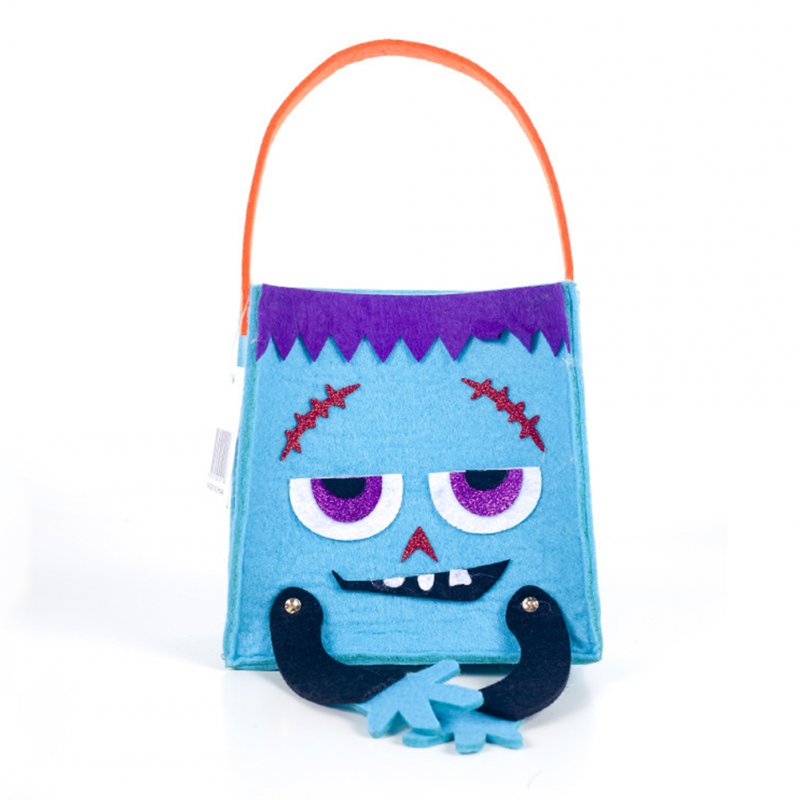 Halloween Candy Felt Holder Bag,Square Cartoon Gift Hand Bag,Halloween Kids Trick or Treating Bag 26*16CM A blue