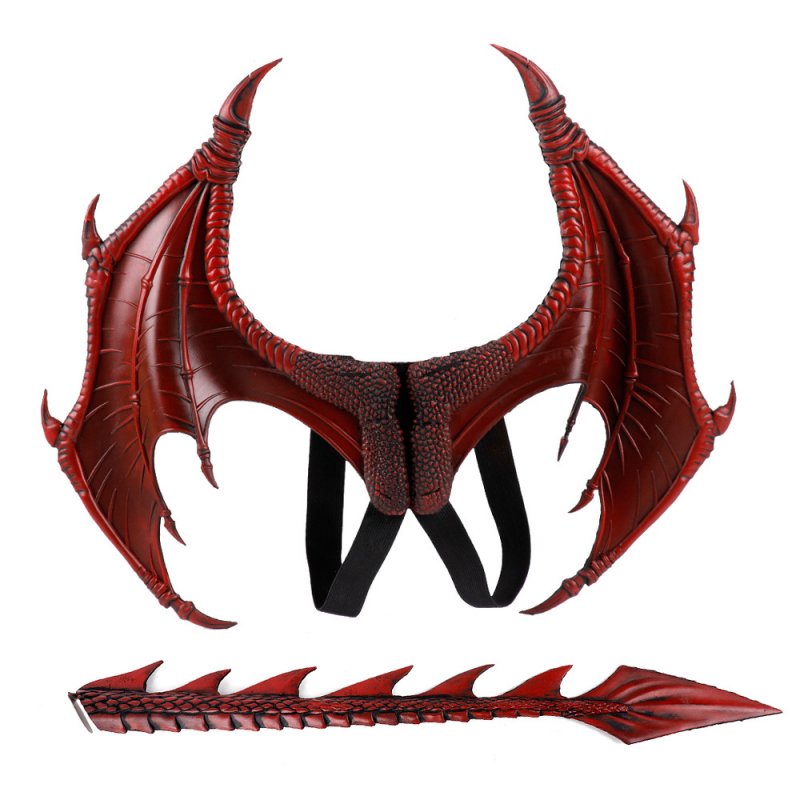 Halloween Carnival Kids Dress Up Toy Dragon Wings Tail Set Child red wings tail