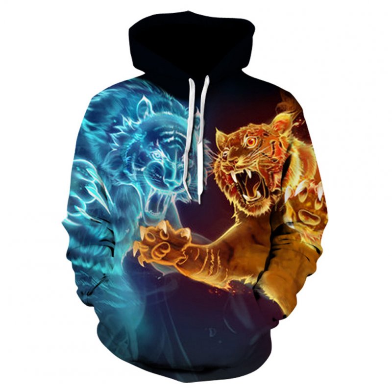 Halloween Christmas Men/Women 3D Print Hoodie Cool Ice and Fire Wolf Hooded Pullover Sweatshirts WE-233_L
