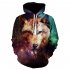 Halloween Christmas Men Women 3D Colorful Wolf Print Hoodie Cool Hooded Pullover Sweatshirts WE 307 M