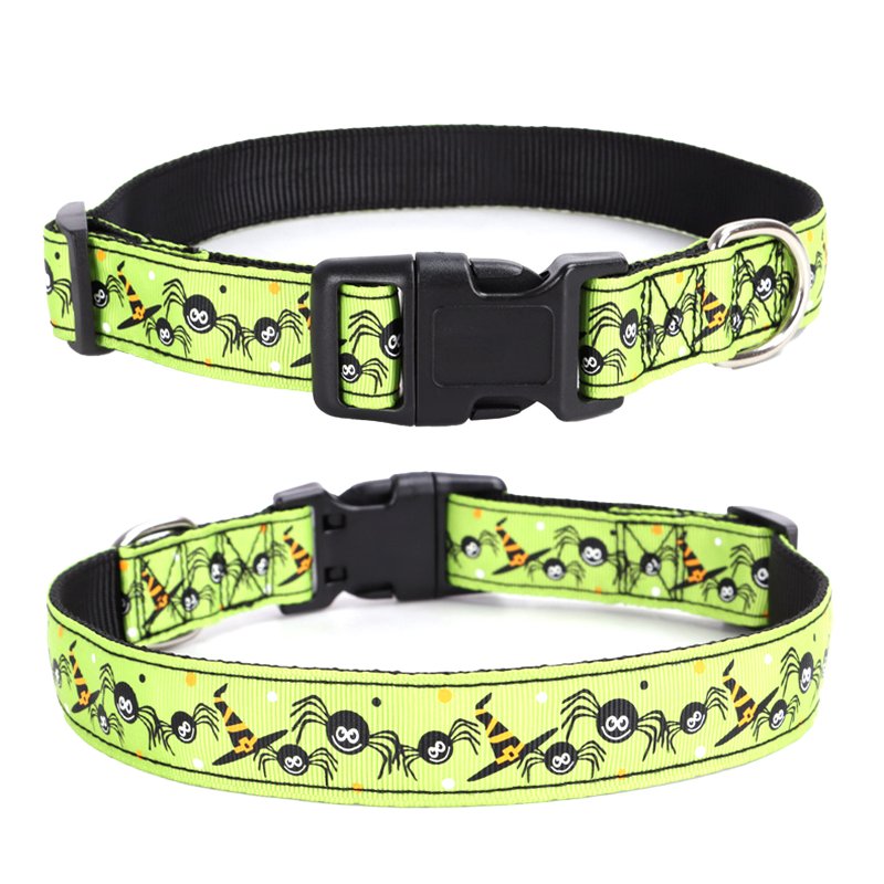 Halloween Cotton Dog Collar Heavy-Duty Fall Dog Collar Durable Soft Fabric Pet Dog Collar For Small Medium Large Dog little spider ​Size L: 2.5*38-60 cm